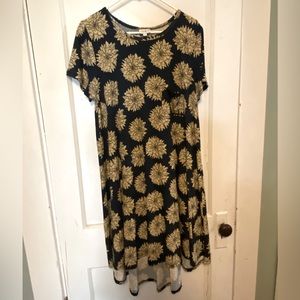 LuLaRoe Carly Dress in Navy Blue and Sunflower Print